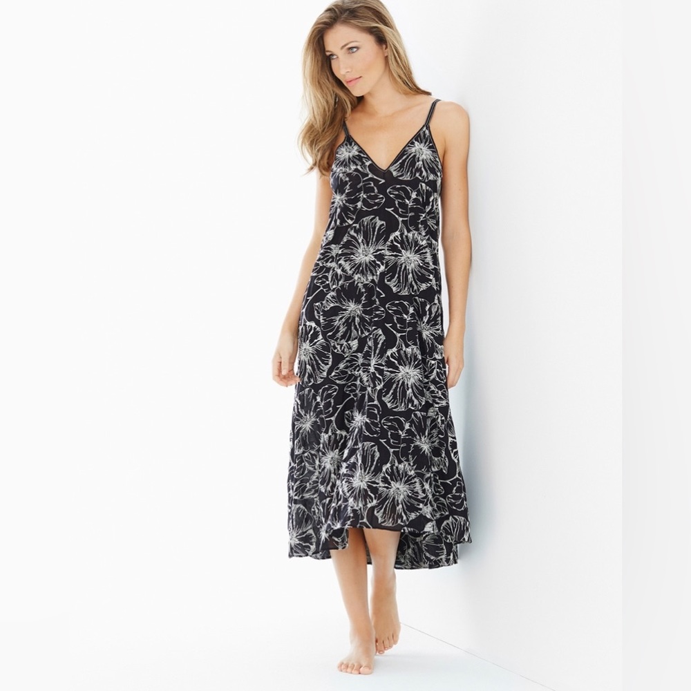 Oscar de la Renta Black and White Floral Midi Dress